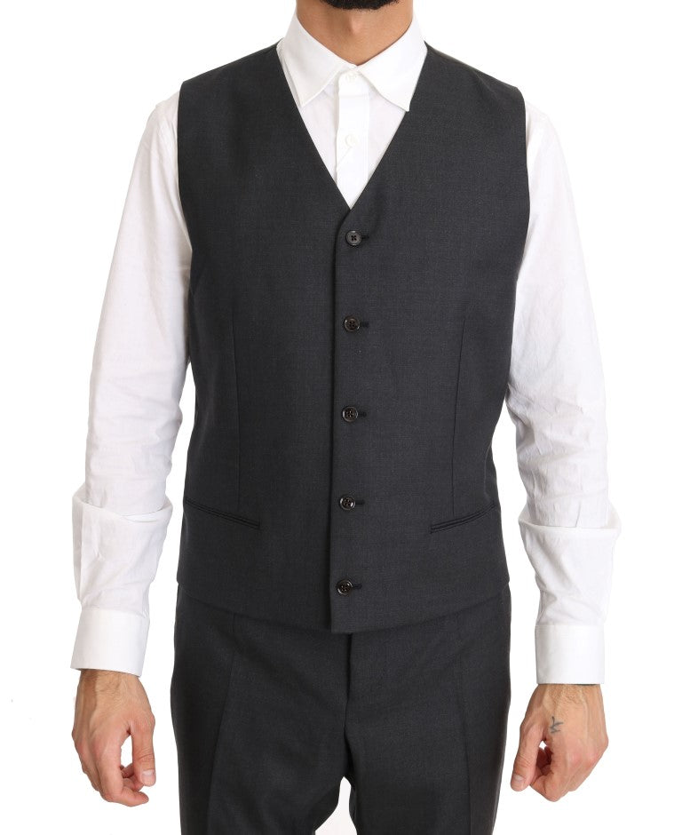 Elegant Gray Double Breasted Wool Silk Suit - GlamHub Luxury and Icon Brand Clothing