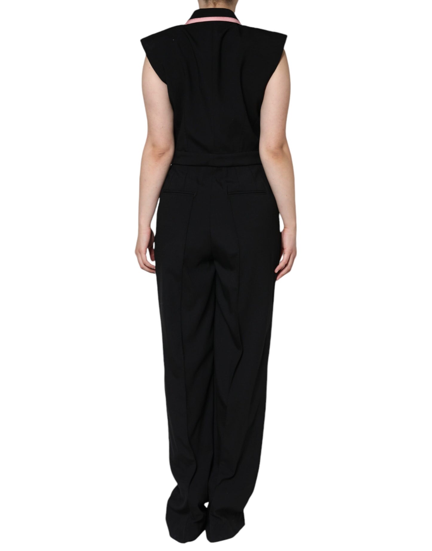 Black Wool Blend Sleeveless Jumpsuit Dress