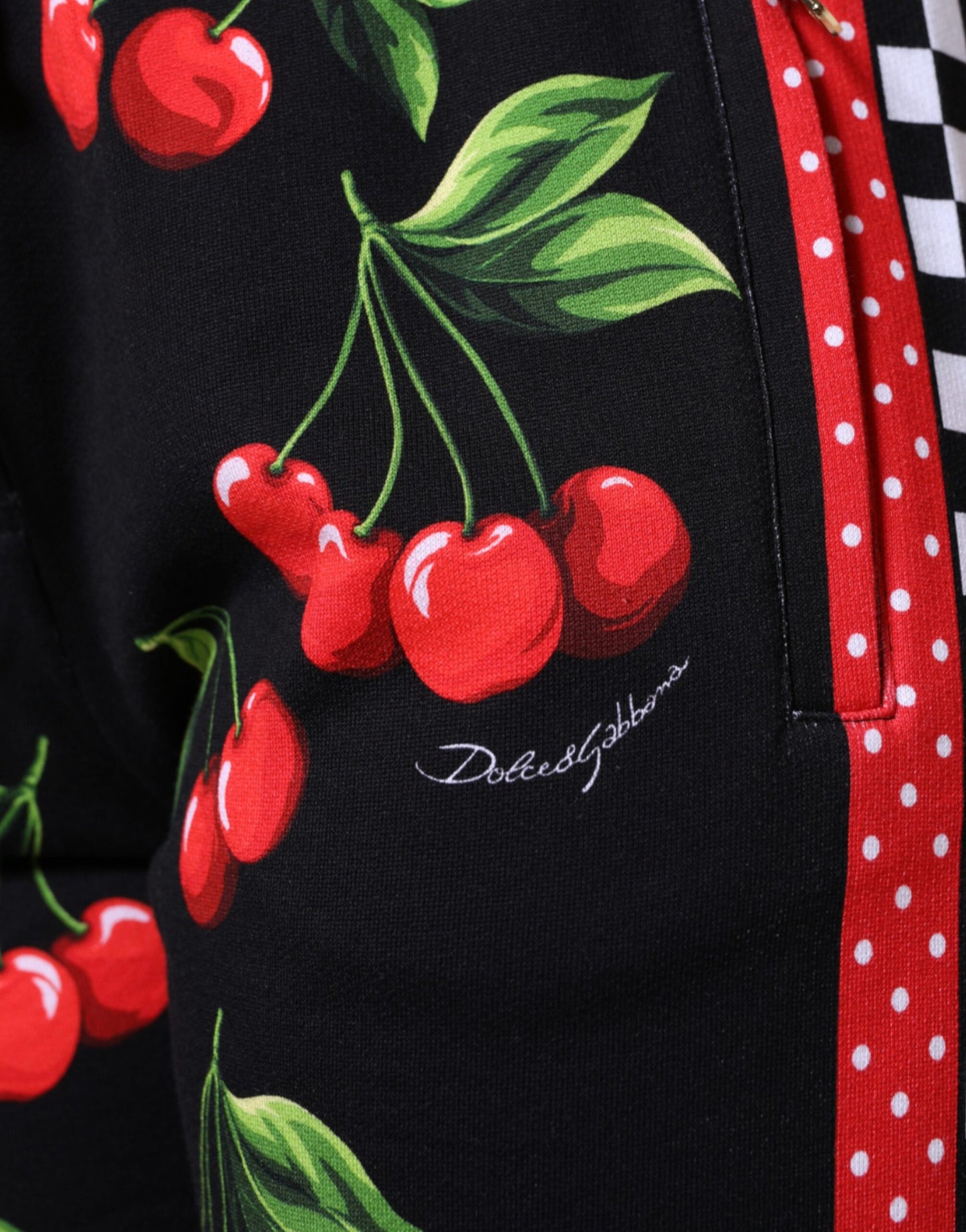 Dolce & Gabbana Black Red Cherry Mid Waist Jogger Pants