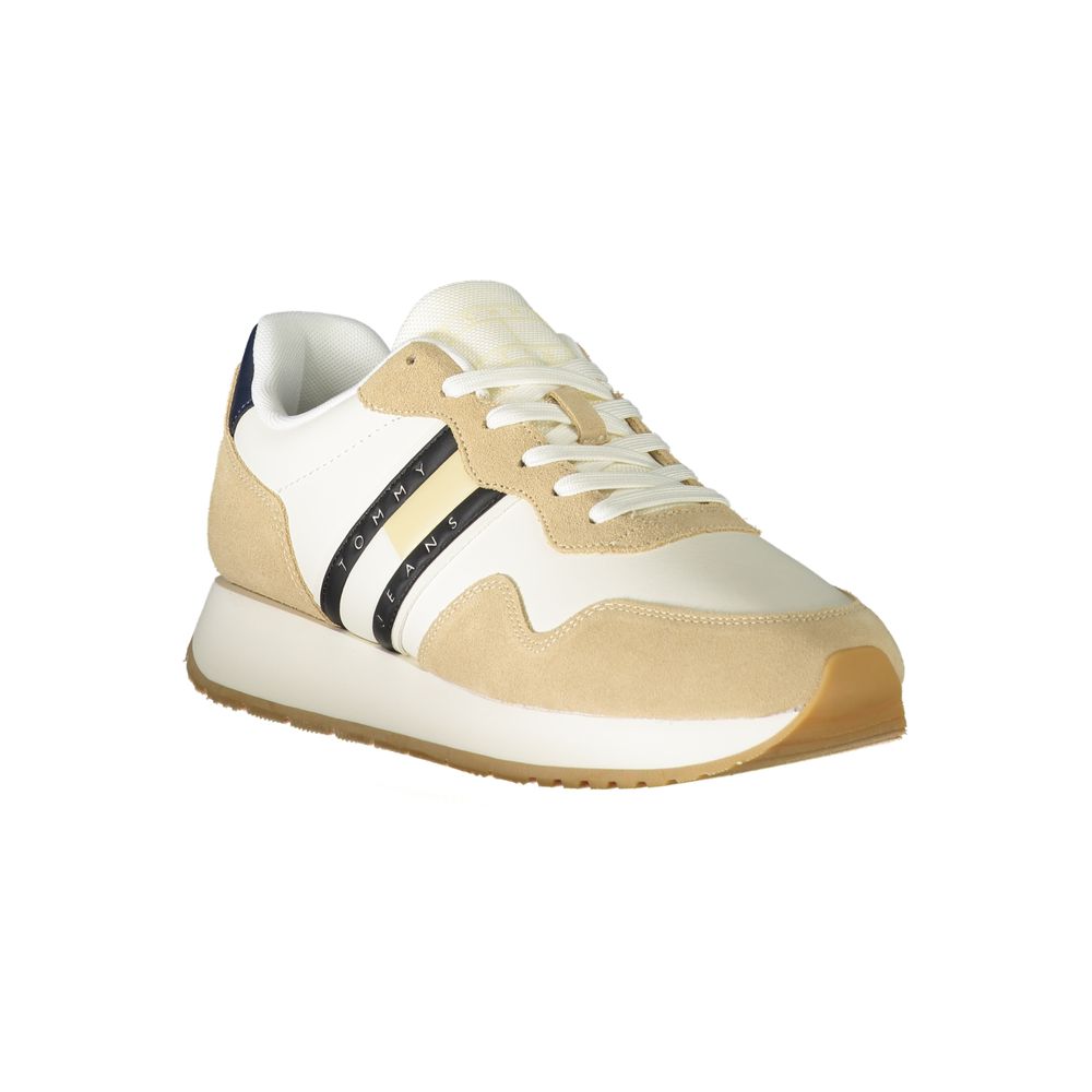 Beige Leather Men Sneaker - GlamHub Luxury and Icon Brand Clothing