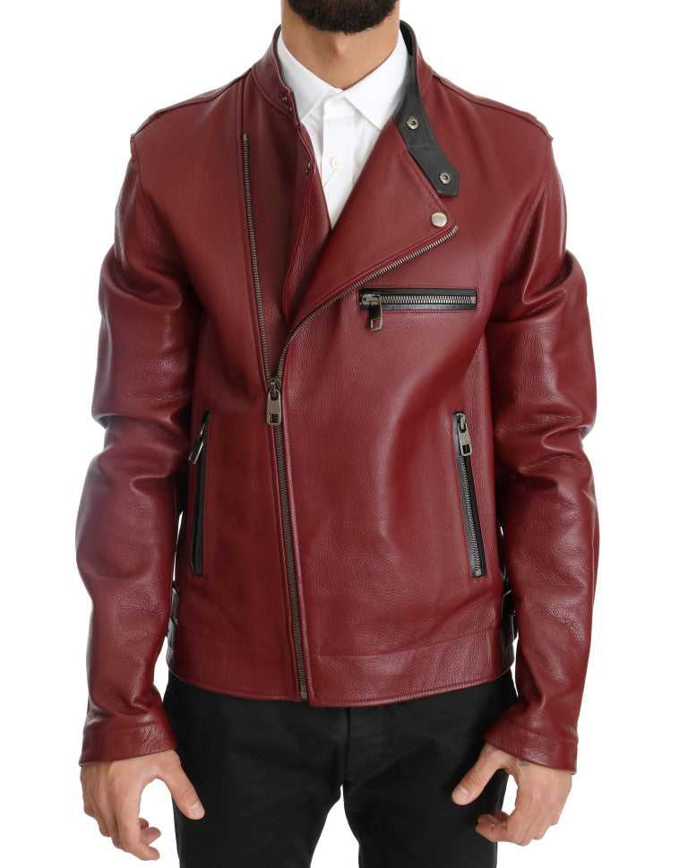 Radiant Red Leather Biker Motorcycle Jacket - GlamHub Luxury and Icon Brand Clothing