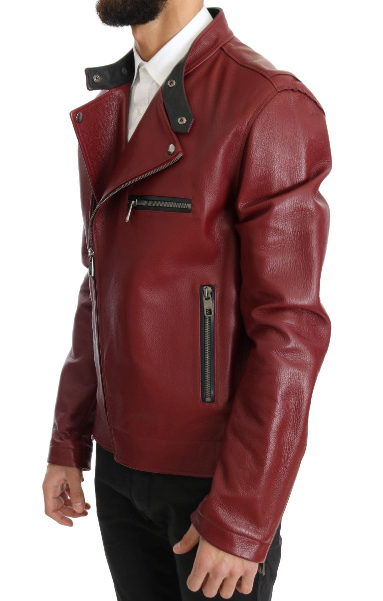 Radiant Red Leather Biker Motorcycle Jacket - GlamHub Luxury and Icon Brand Clothing