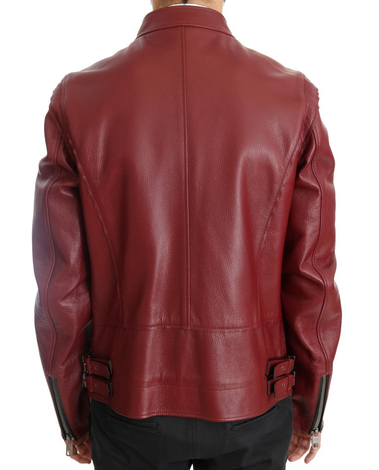 Radiant Red Leather Biker Motorcycle Jacket - GlamHub Luxury and Icon Brand Clothing