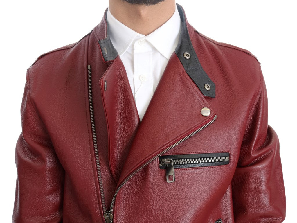 Radiant Red Leather Biker Motorcycle Jacket - GlamHub Luxury and Icon Brand Clothing