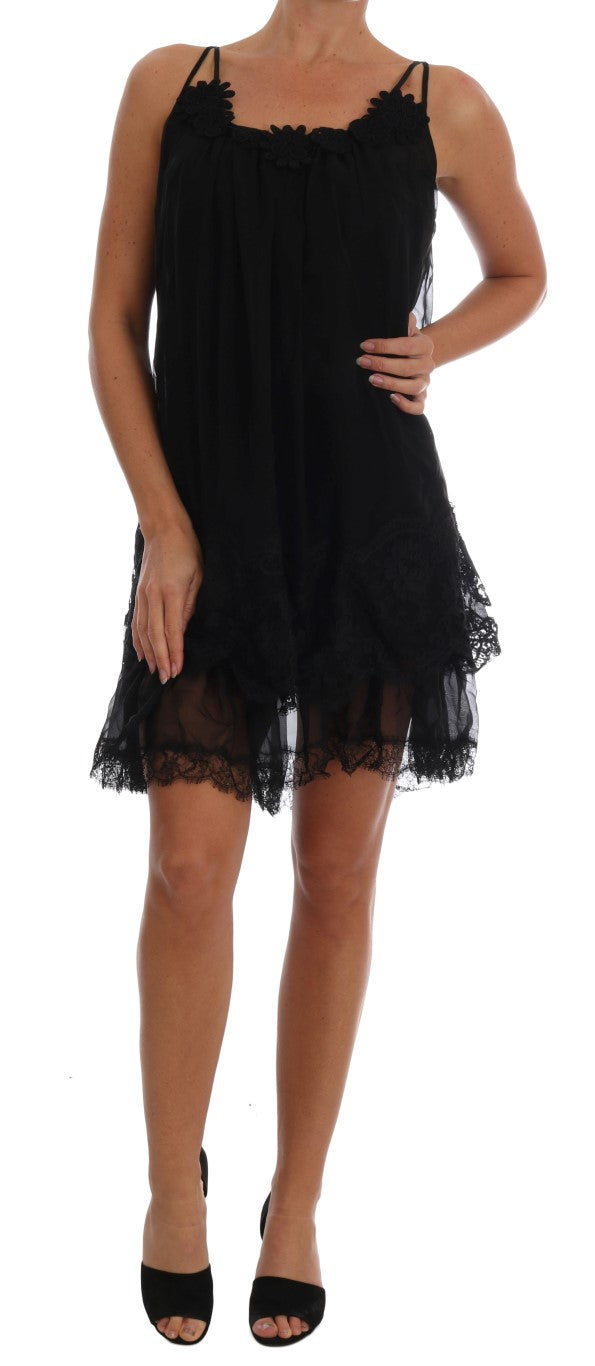 Elegant Black Silk Lace Chemise Dress - GlamHub Luxury and Icon Brand Clothing