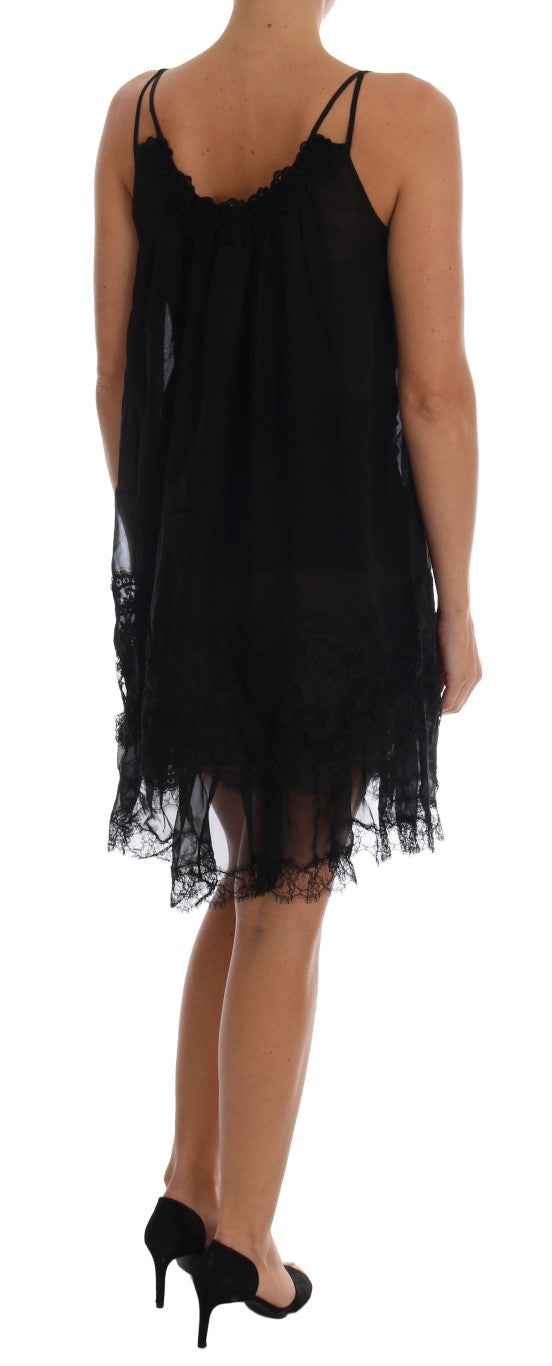 Elegant Black Silk Lace Chemise Dress - GlamHub Luxury and Icon Brand Clothing