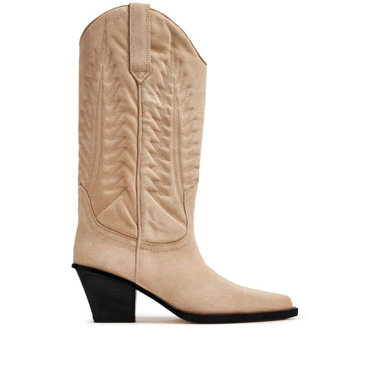 Beige Leather Boot - GlamHub Luxury and Icon Brand Clothing