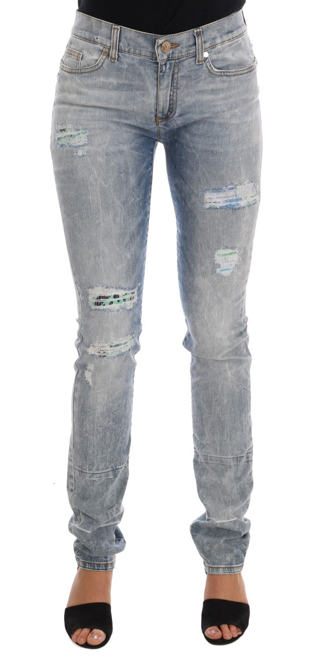 Chic Light Blue Torn Slim Fit Jeans - GLAMHUB BOUTIQUE 