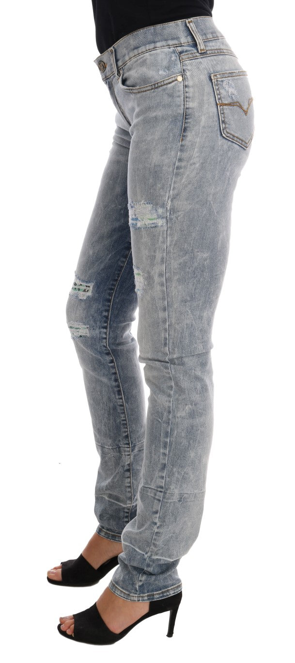 Chic Light Blue Torn Slim Fit Jeans - GLAMHUB BOUTIQUE 