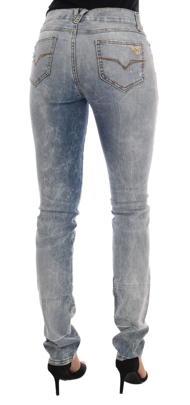 Chic Light Blue Torn Slim Fit Jeans - GLAMHUB BOUTIQUE 