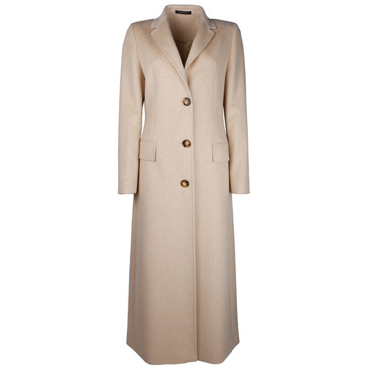 Beige Wool Vergine Jackets & Coat - GlamHub Luxury and Icon Brand Clothing