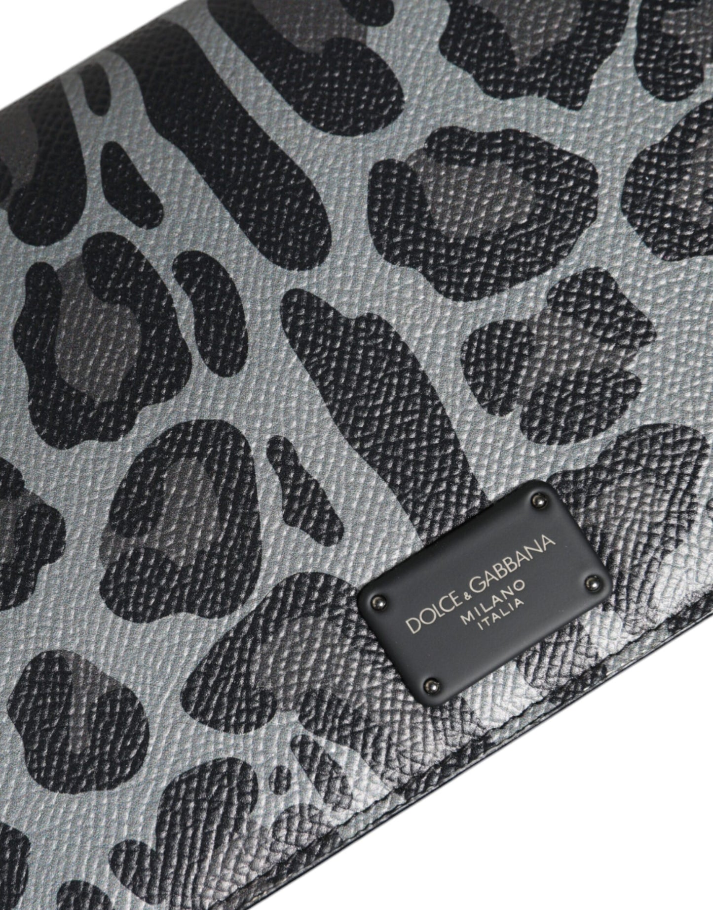 Black Gray Leopard Leather Bifold Card Slot Crossbody Bag