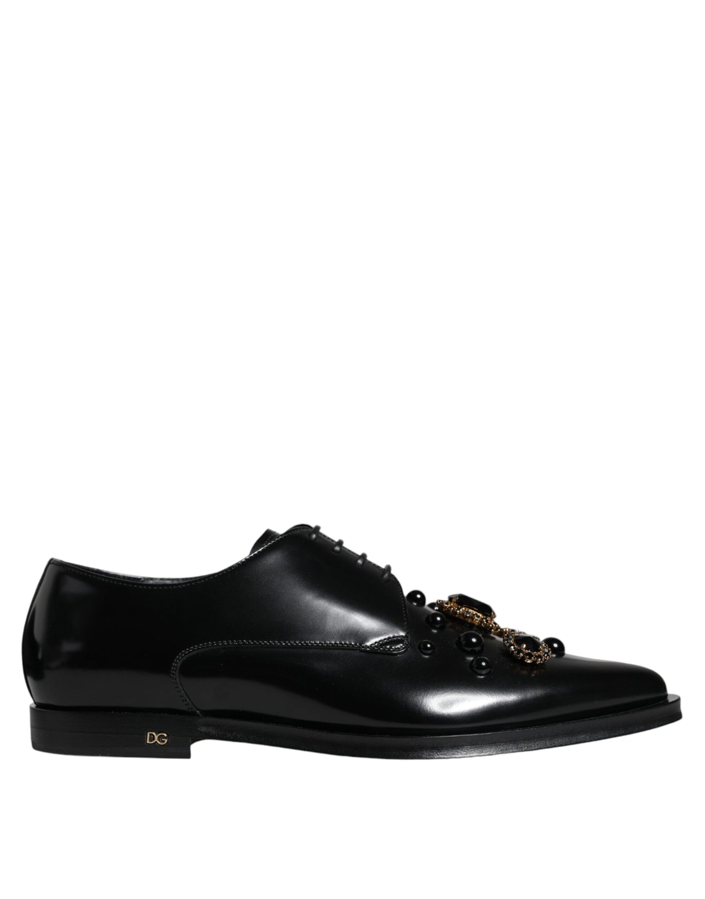 Black Leather Crystal Lace Up Formal Shoes