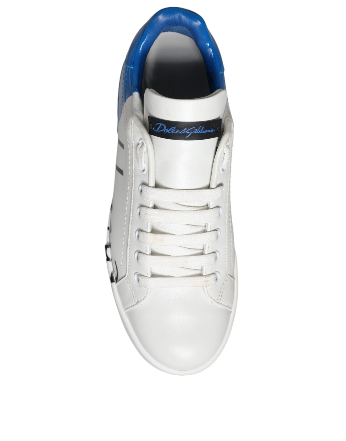 White Blue Leather Logo Low Top Sneakers Shoes