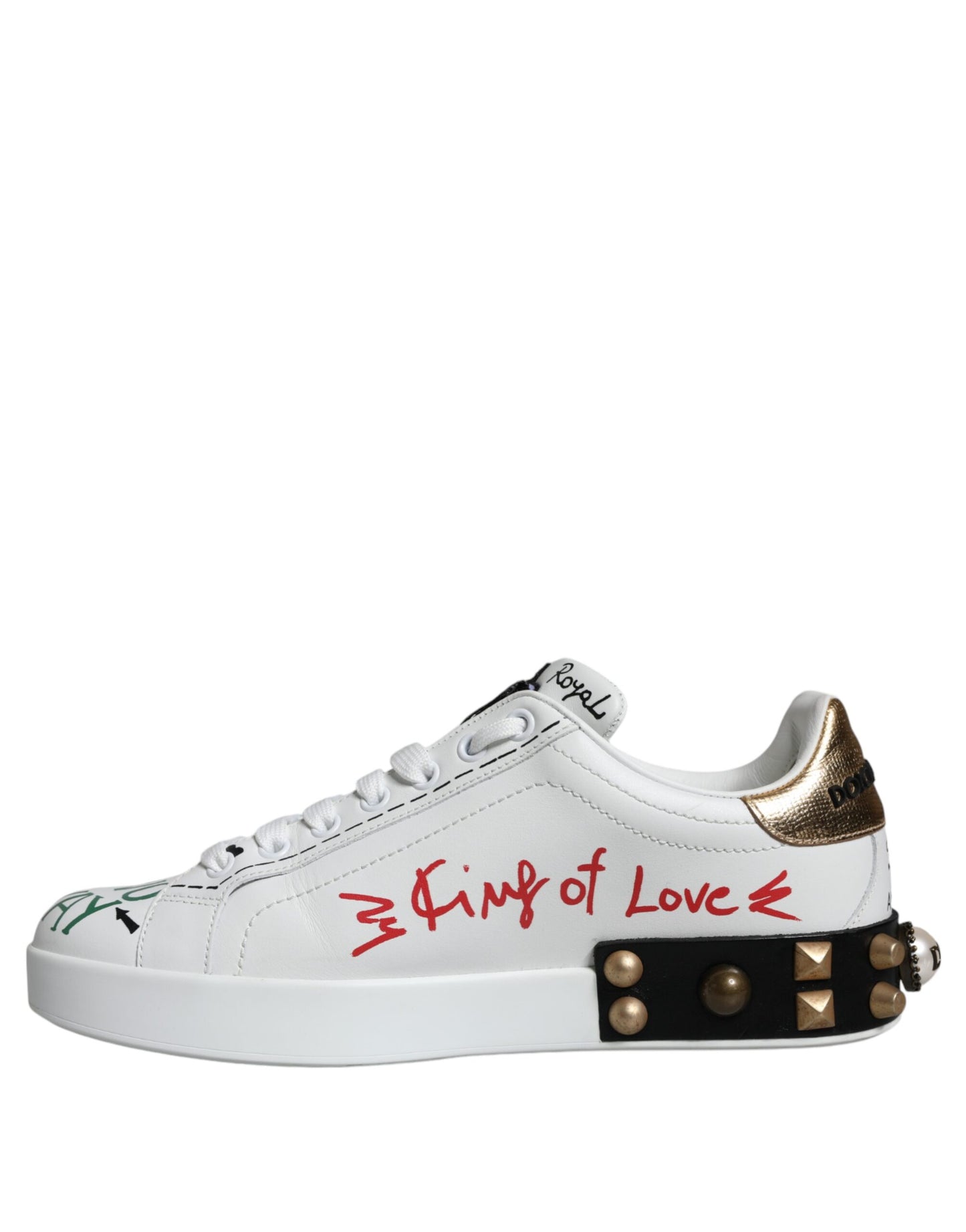 White Heart Studded Low Top Sneakers Shoes