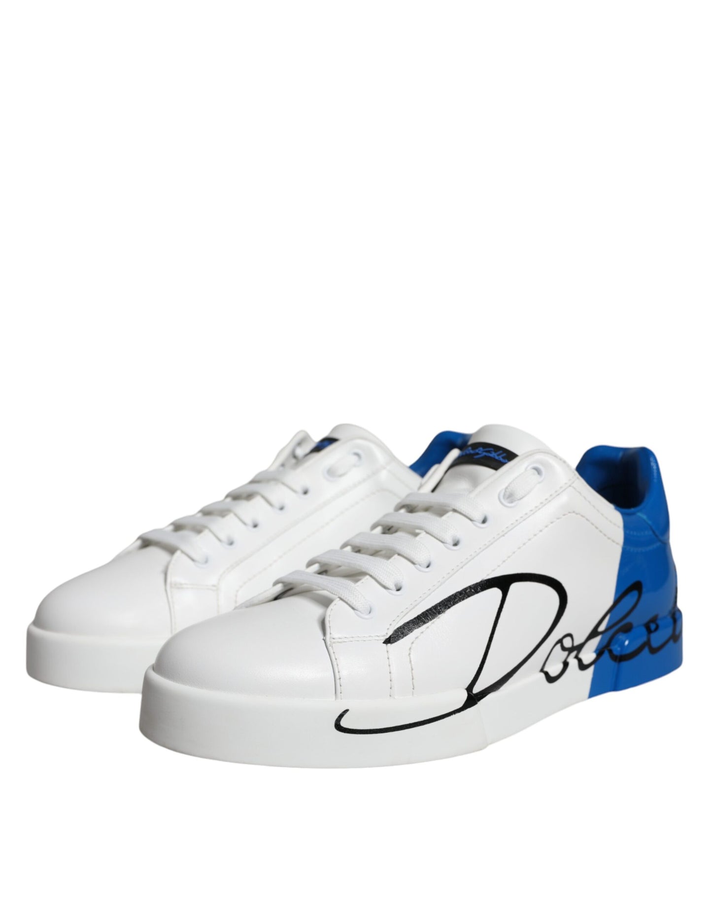 White Blue Leather Logo Low Top Sneakers Shoes