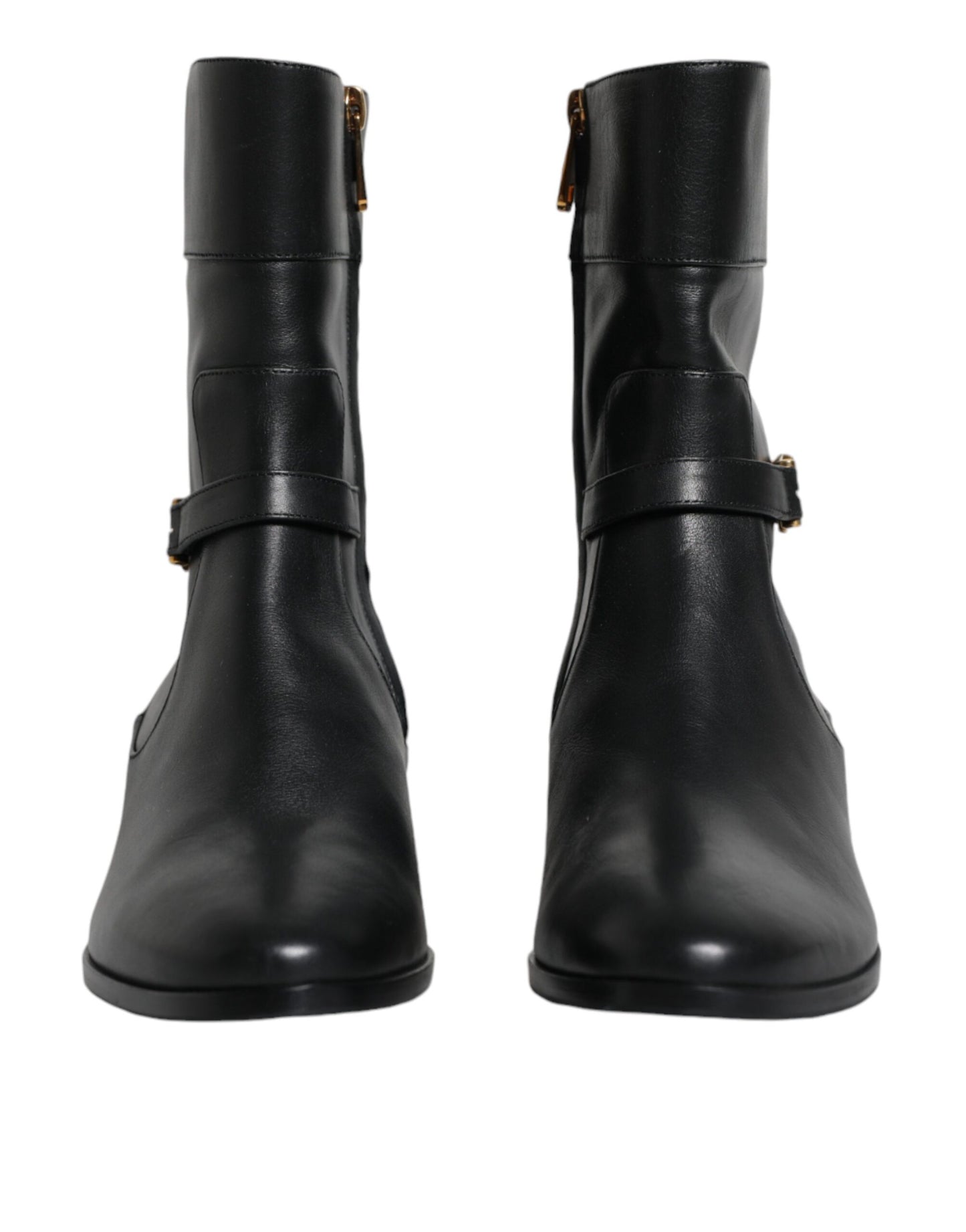 Black Leather Logo Mid Calf Boots Shoes