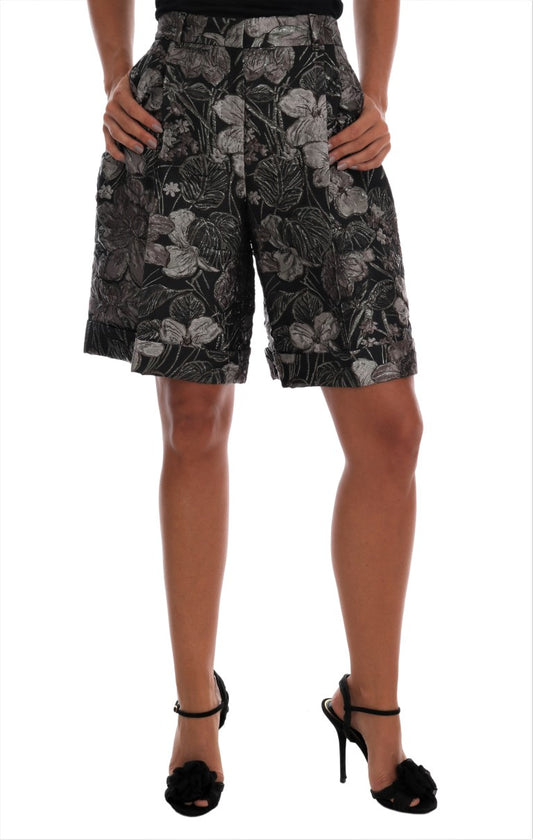 Elegant High-Waist Brocade Shorts - GlamHub Luxury and Icon Brand Clothing