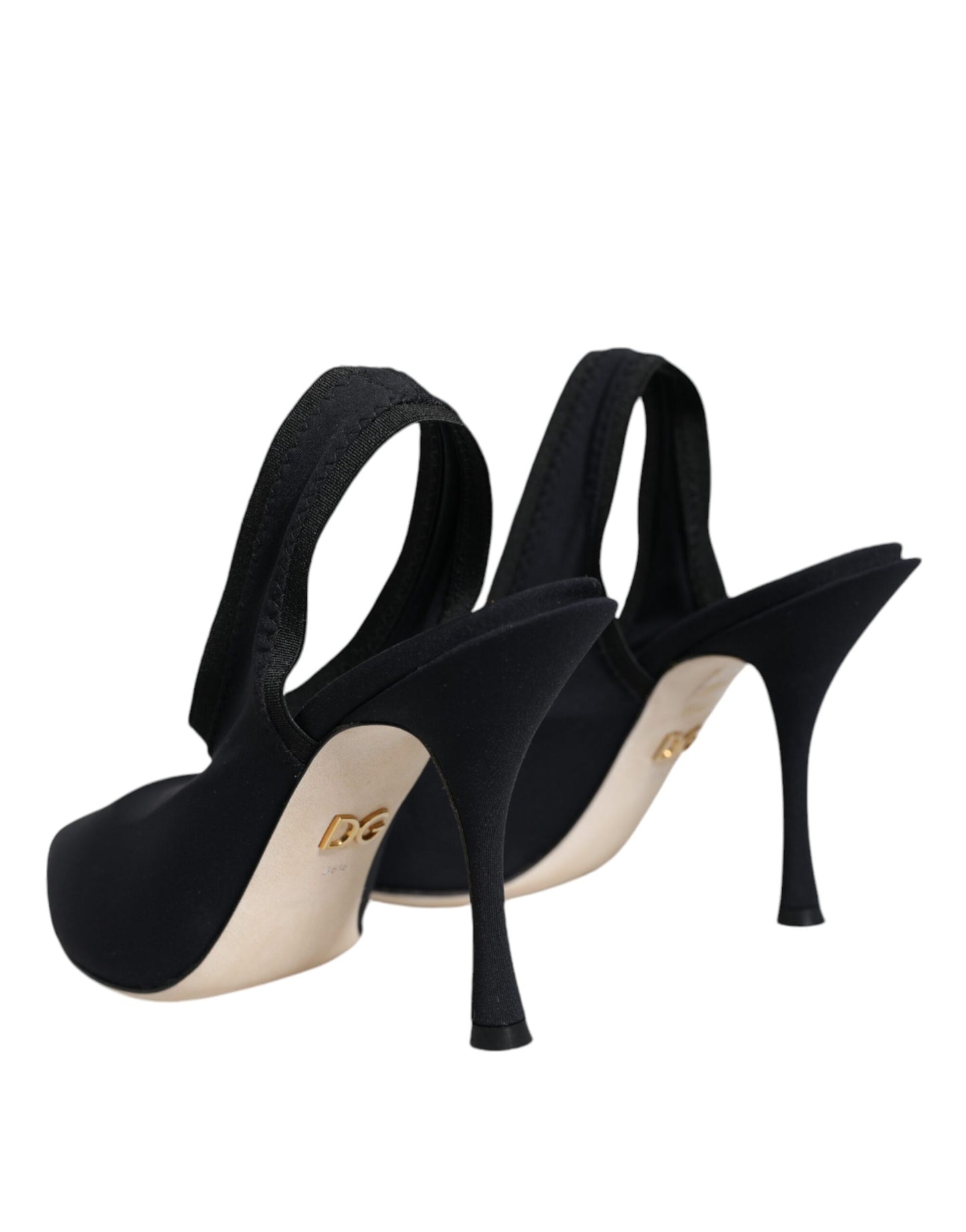 Black Jersey Stretch Heels Slingback Shoes