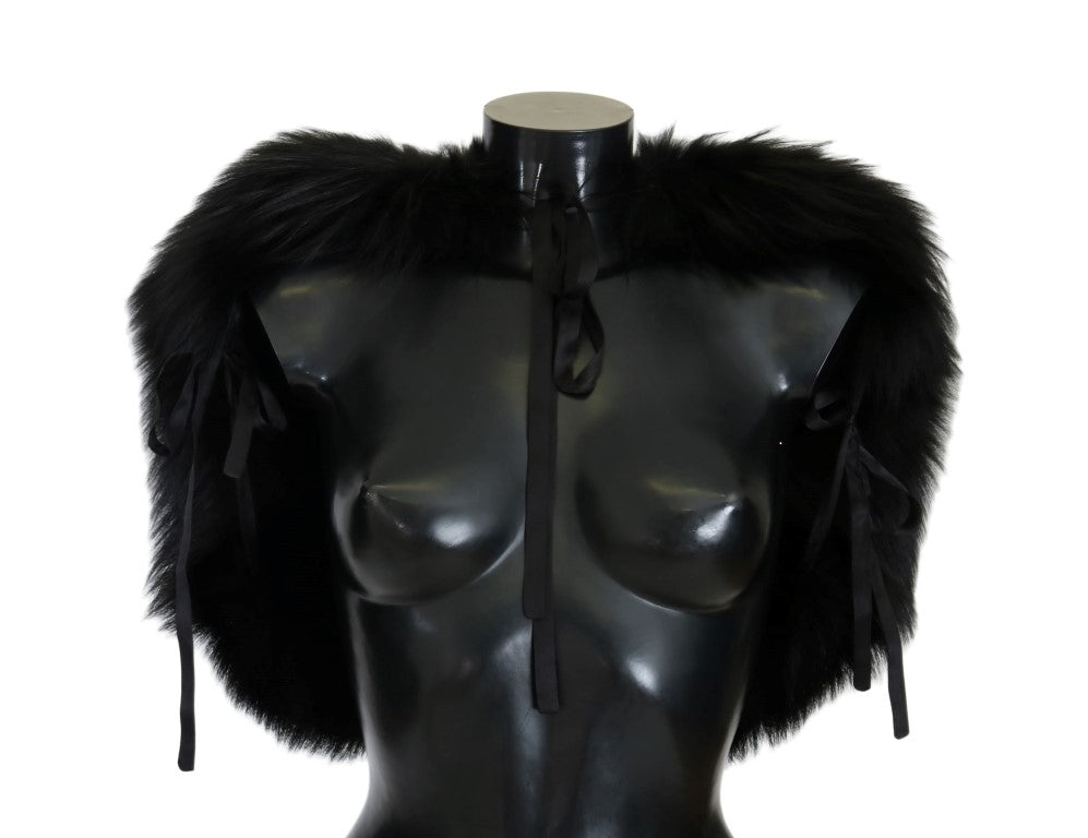 Elegant Black Silver Fox Fur Wrap Scarf - GlamHub Luxury and Icon Brand Clothing