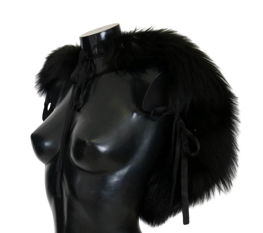 Elegant Black Silver Fox Fur Wrap Scarf - GlamHub Luxury and Icon Brand Clothing