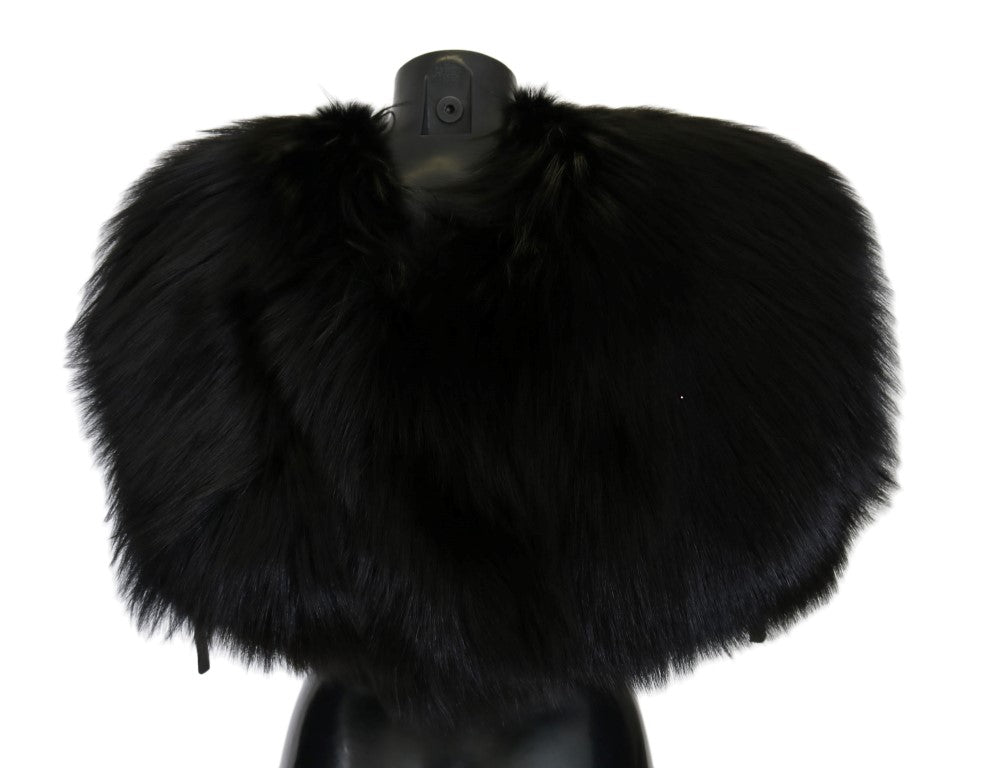 Elegant Black Silver Fox Fur Wrap Scarf - GlamHub Luxury and Icon Brand Clothing