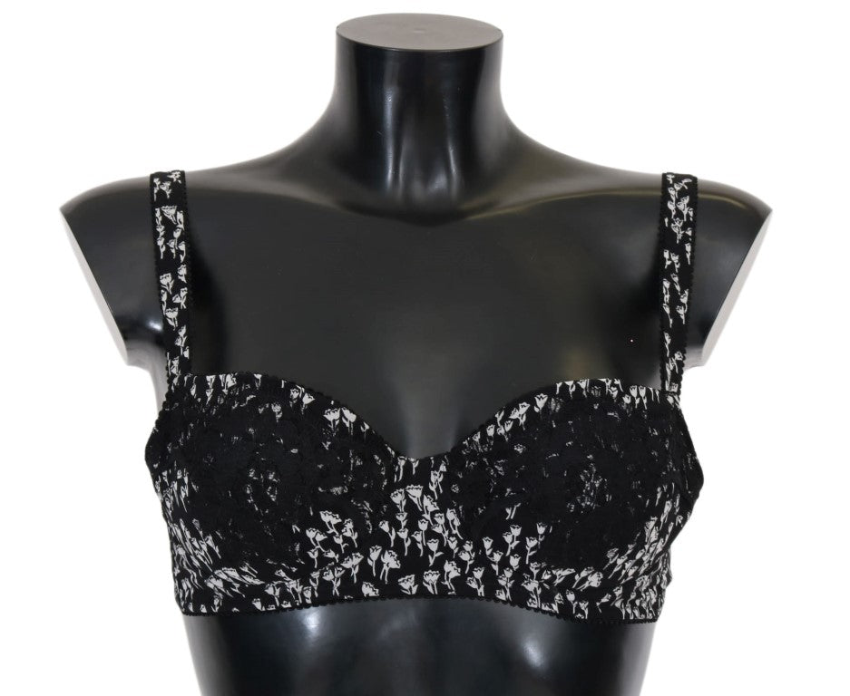 Elegant Black Floral Lace Silk Bra - GlamHub Luxury and Icon Brand Clothing