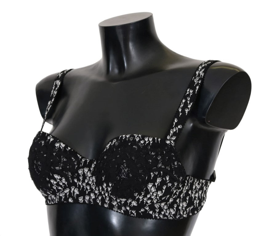 Elegant Black Floral Lace Silk Bra - GlamHub Luxury and Icon Brand Clothing