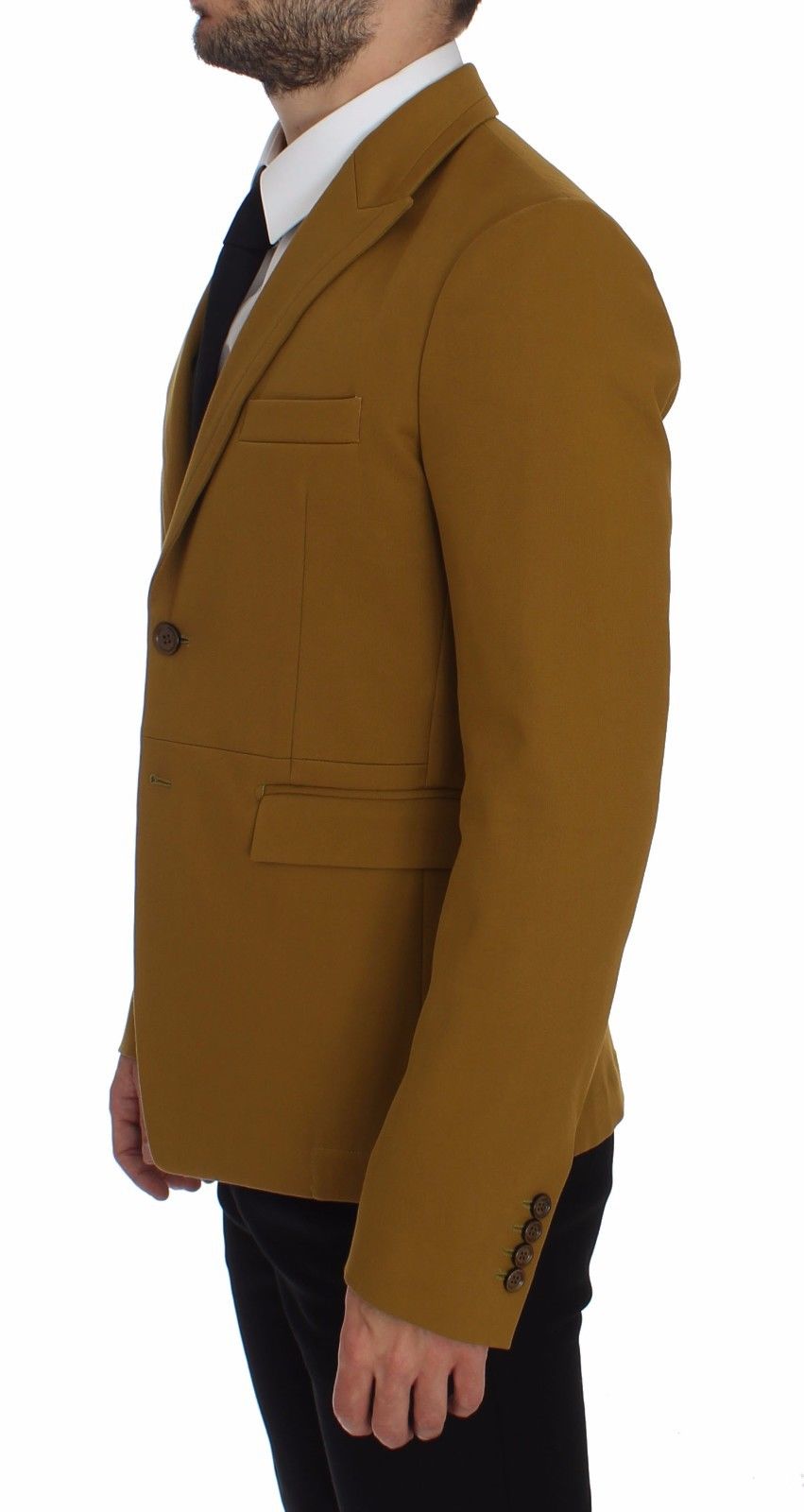 Elegant Yellow Cotton Blend Casual Blazer - GlamHub Luxury and Icon Brand Clothing