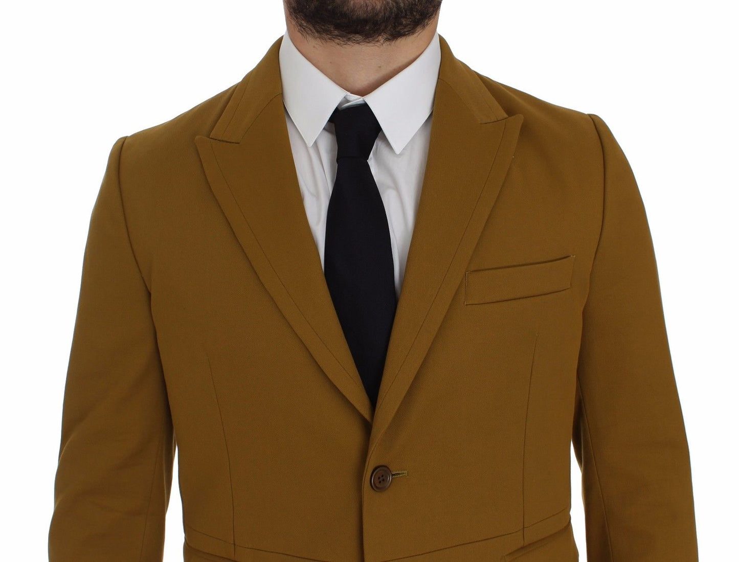 Elegant Yellow Cotton Blend Casual Blazer - GlamHub Luxury and Icon Brand Clothing