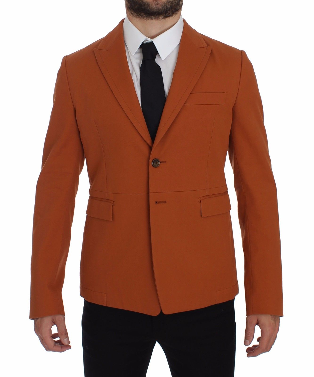 Elegant Orange Casual Cotton Blend Blazer - GlamHub Luxury and Icon Brand Clothing