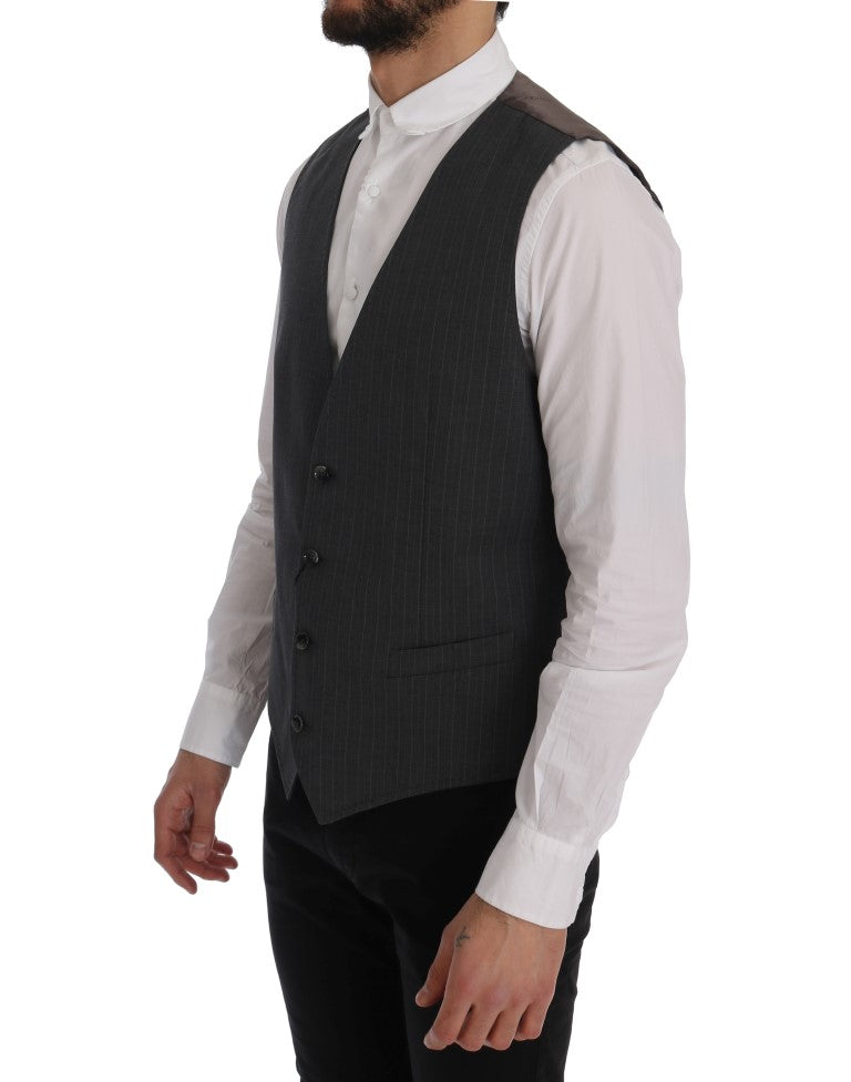 Elegant Striped Gray Waistcoat Vest - GlamHub Luxury and Icon Brand Clothing