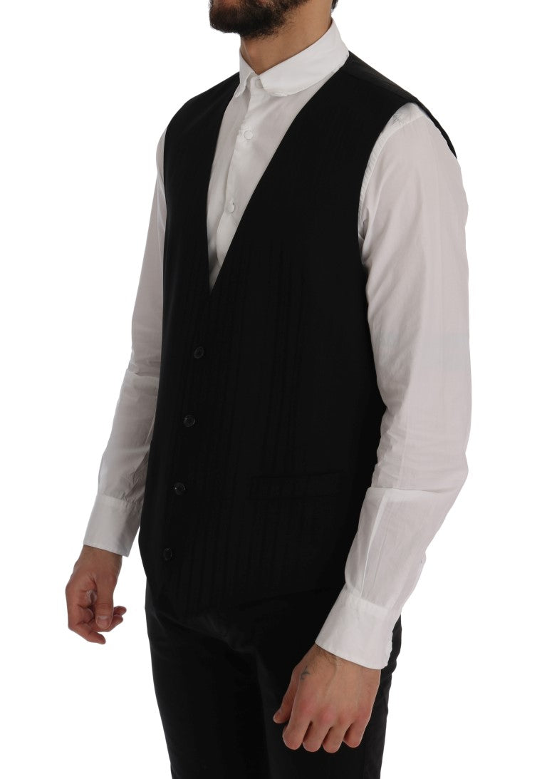 Elegant Striped Wool Blend Waistcoat Vest