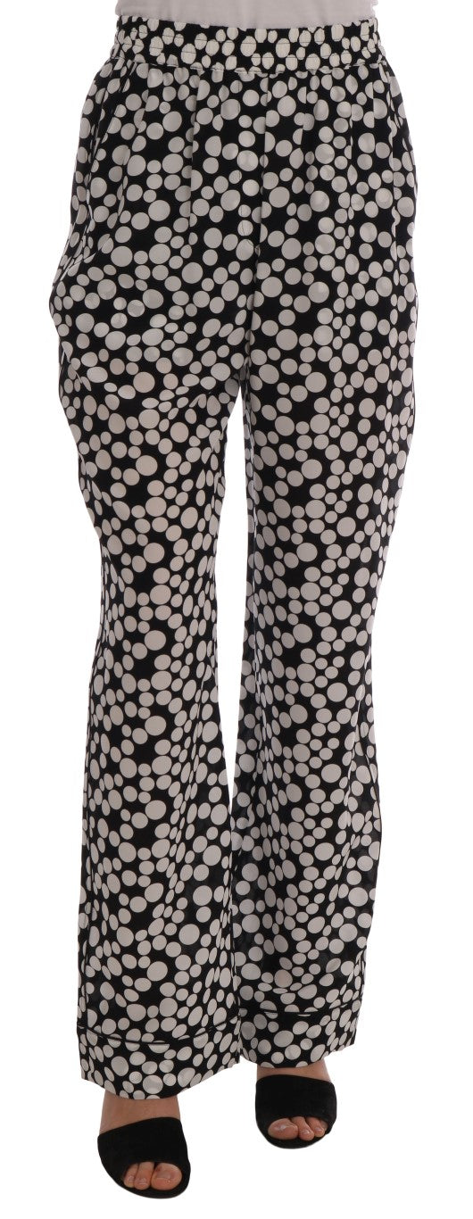 Elegant Polka Dot Silk High-Waist Pants - GlamHub Luxury and Icon Brand Clothing