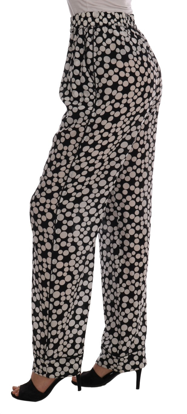 Elegant Polka Dot Silk High-Waist Pants - GlamHub Luxury and Icon Brand Clothing