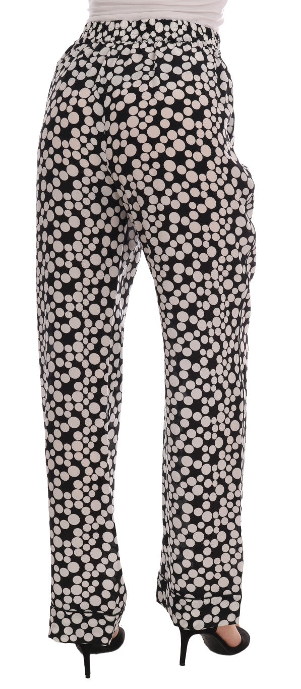 Elegant Polka Dot Silk High-Waist Pants - GlamHub Luxury and Icon Brand Clothing