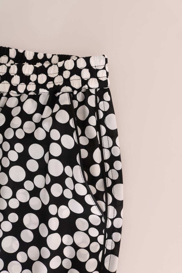 Elegant Polka Dot Silk High-Waist Pants - GlamHub Luxury and Icon Brand Clothing