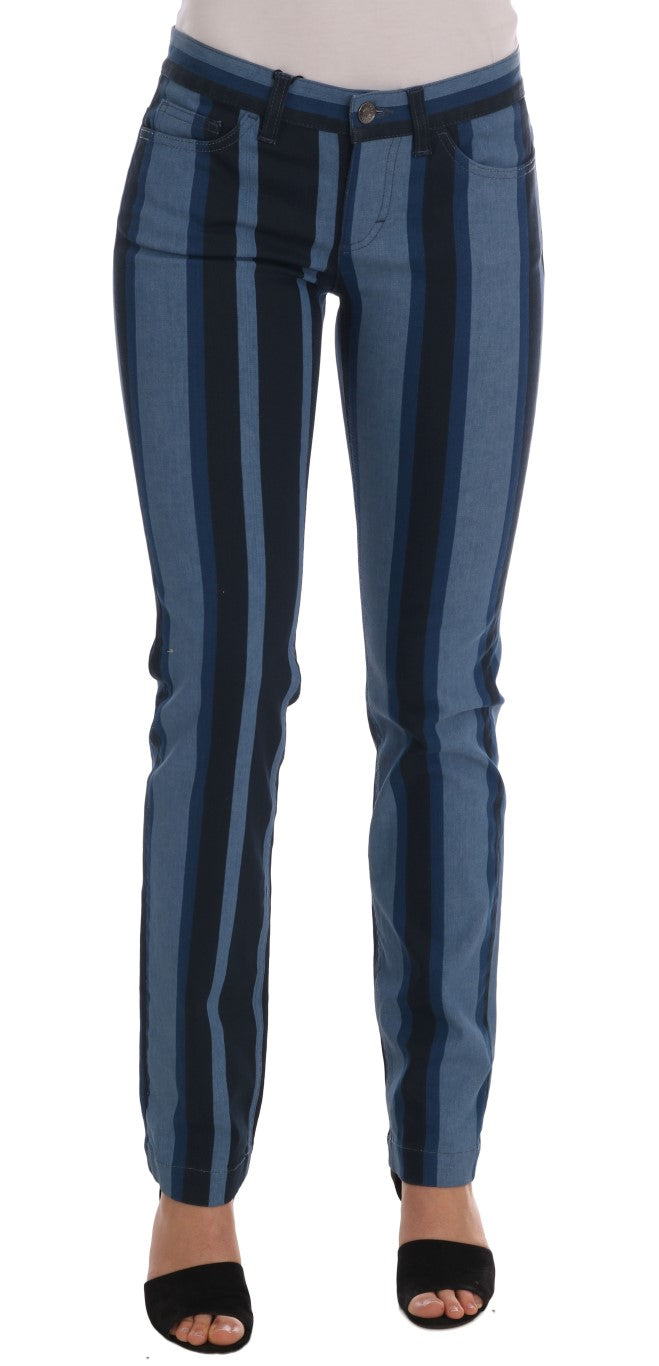 Chic Blue Striped Slim Fit Girly Jeans - GlamHub Luxury and Icon Brand Clothing