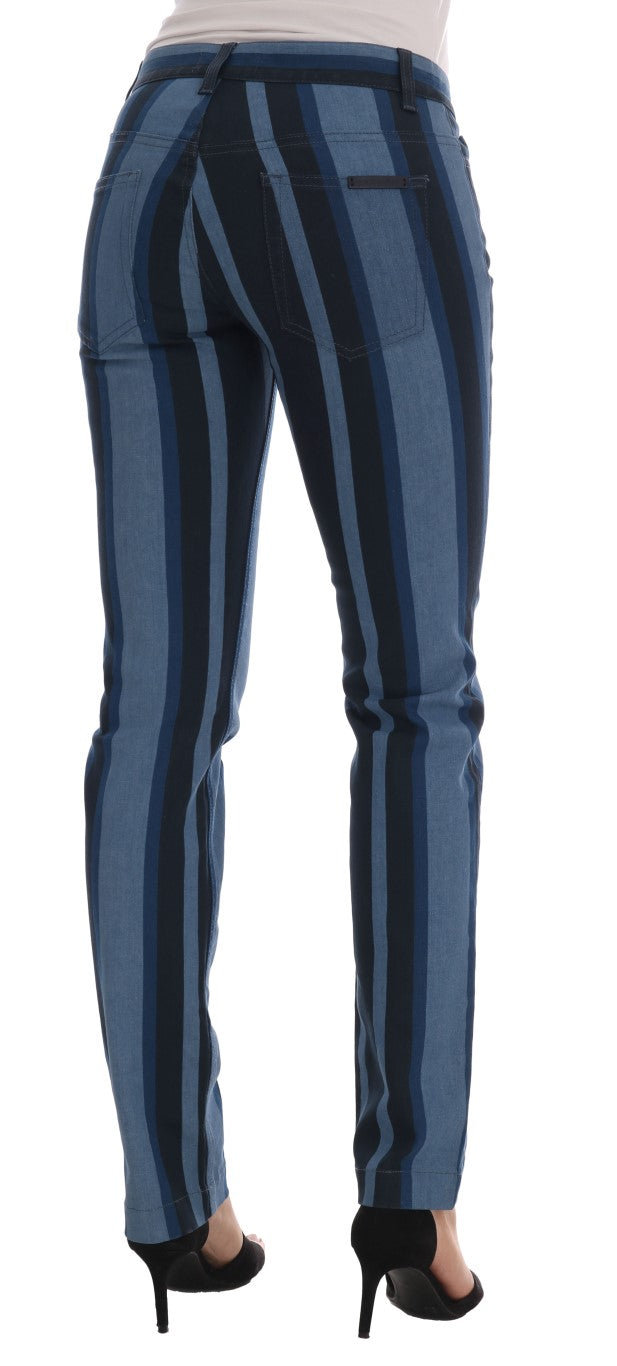 Chic Blue Striped Slim Fit Girly Jeans - GlamHub Luxury and Icon Brand Clothing