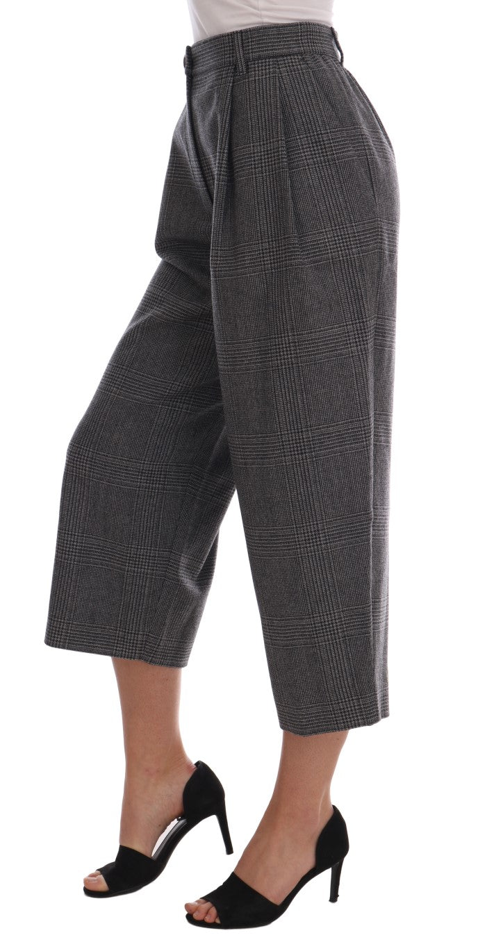 Elegant Gray Check Capri Wool Pants - GlamHub Luxury and Icon Brand Clothing