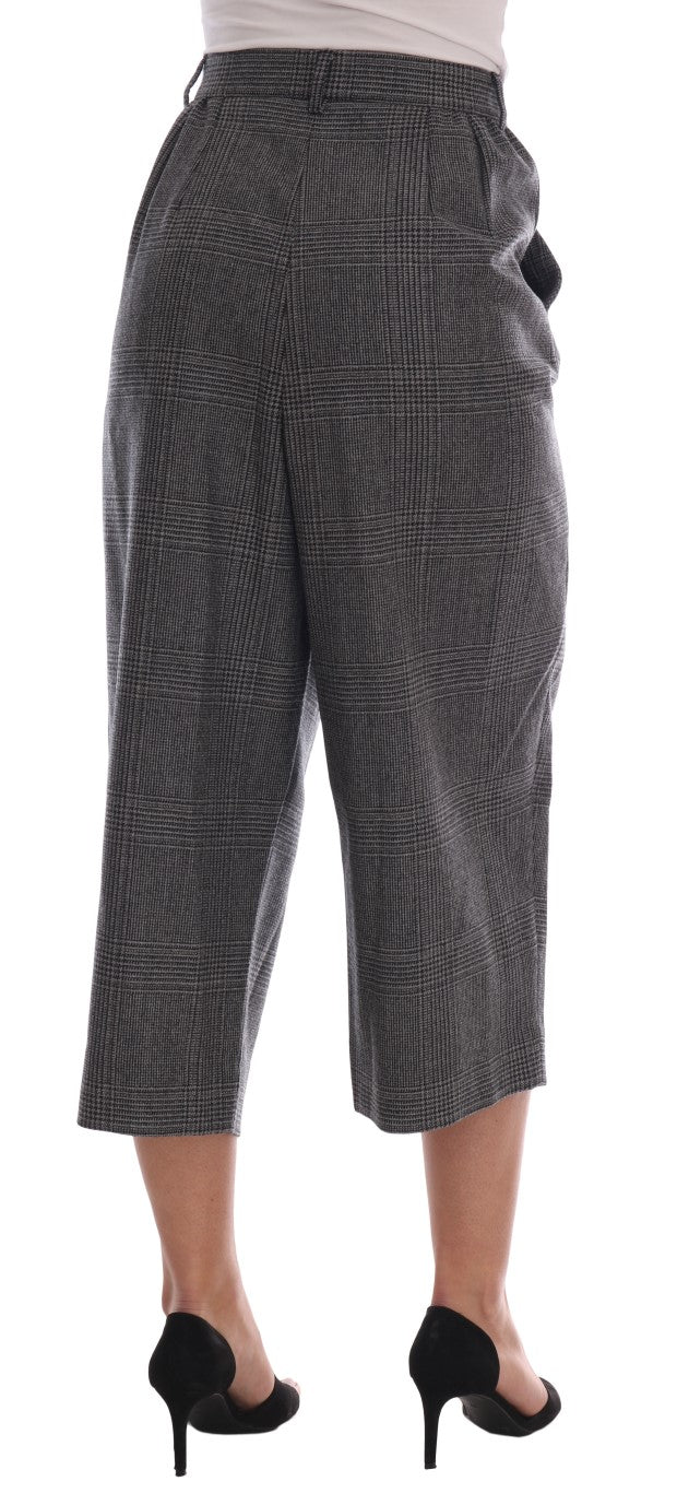 Elegant Gray Check Capri Wool Pants - GlamHub Luxury and Icon Brand Clothing