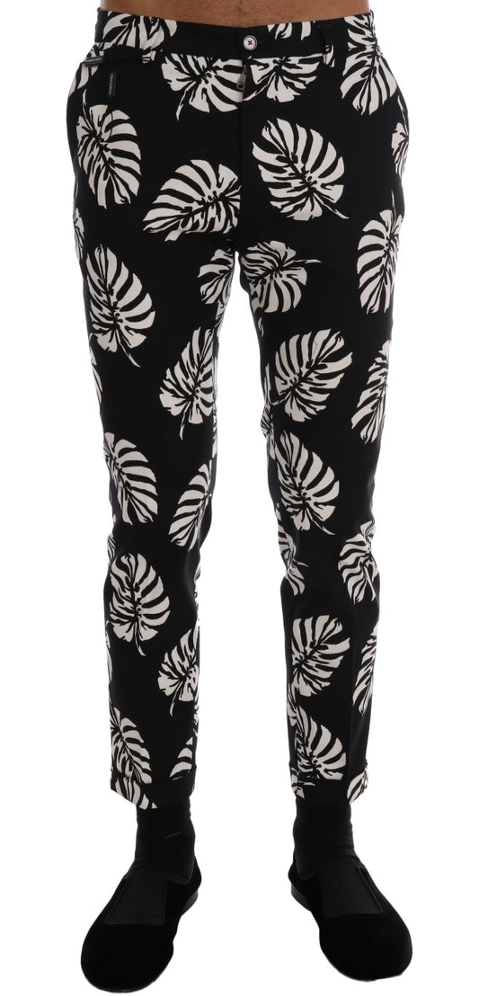 Slim Fit Leaf Print Ankle Pants - GlamHub Luxury and Icon Brand Clothing