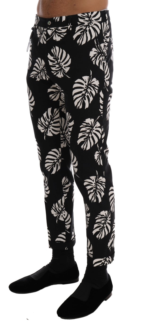 Slim Fit Leaf Print Ankle Pants - GlamHub Luxury and Icon Brand Clothing