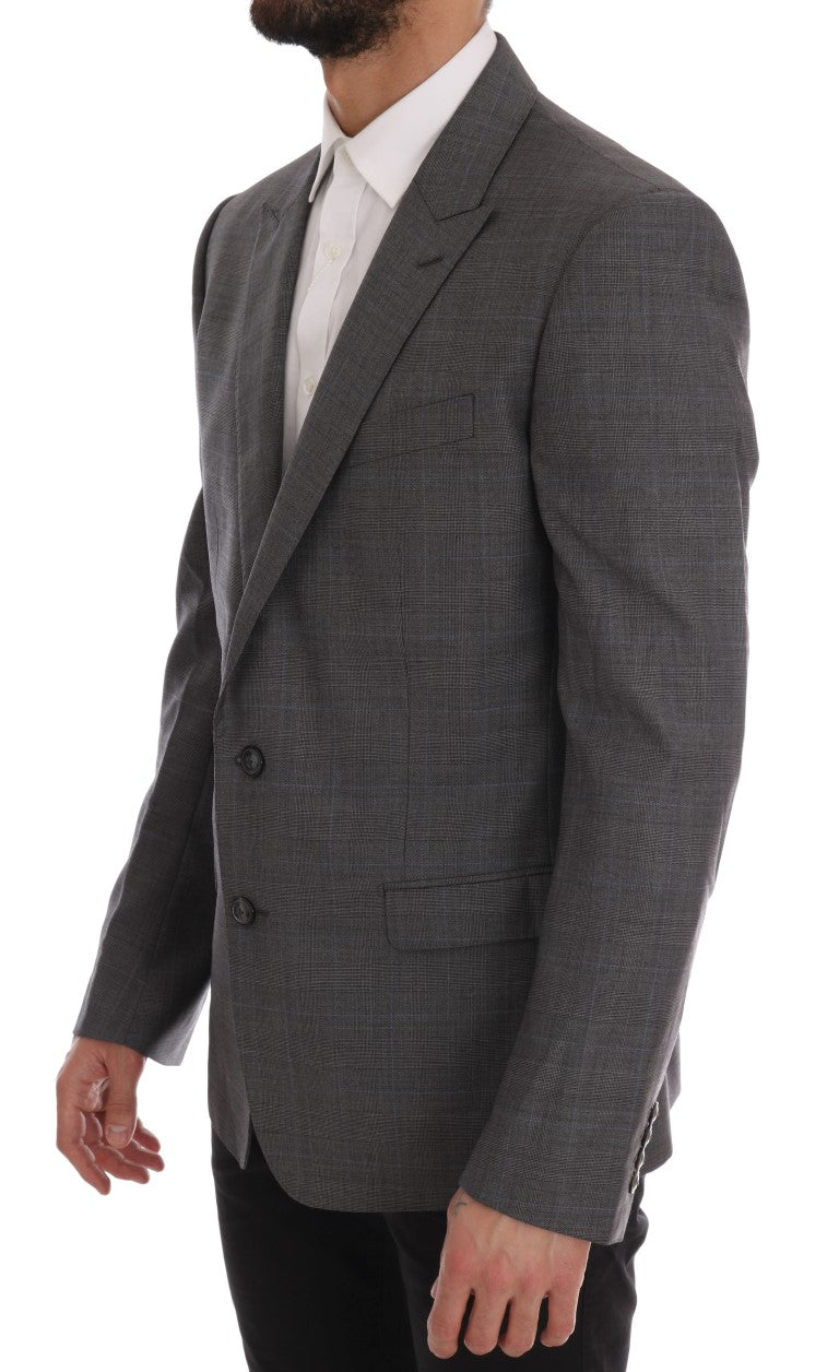 Sleek Gray Checkered Wool Blazer - GlamHub Luxury and Icon Brand Clothing