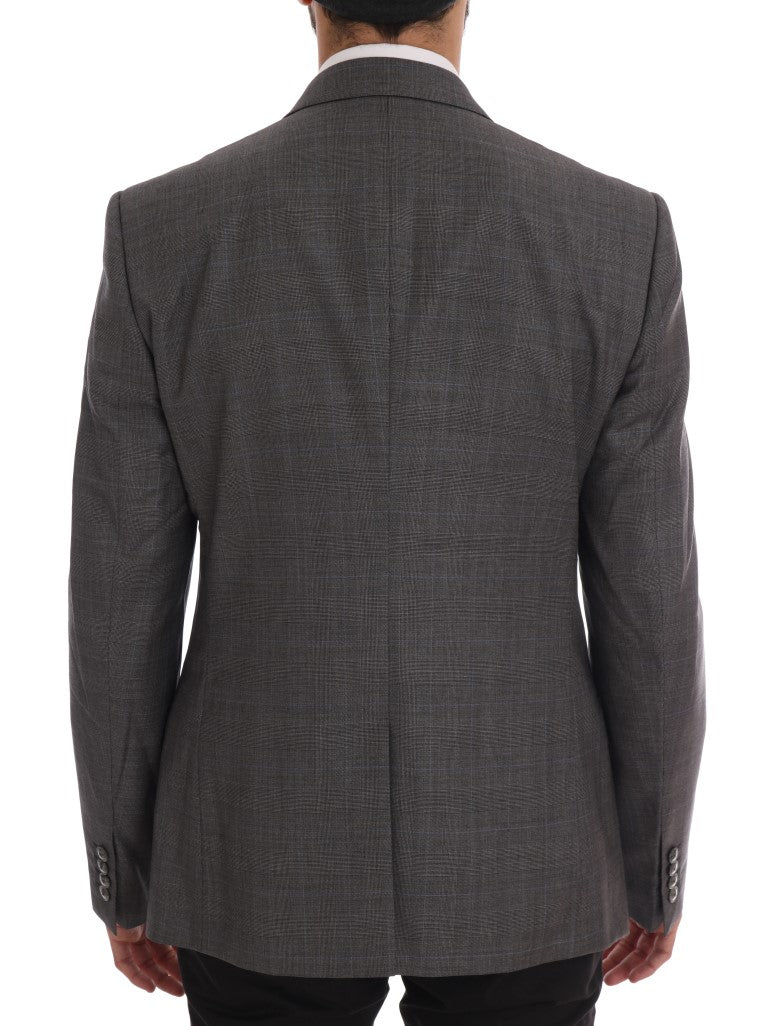 Sleek Gray Checkered Wool Blazer - GlamHub Luxury and Icon Brand Clothing