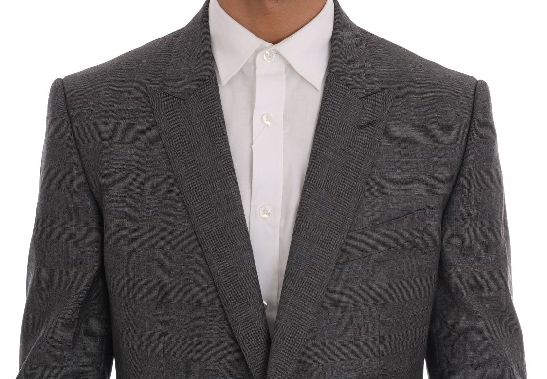 Sleek Gray Checkered Wool Blazer - GlamHub Luxury and Icon Brand Clothing