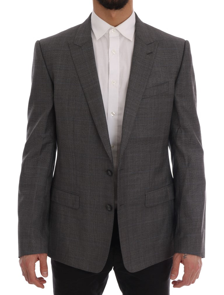 Sleek Gray Checkered Wool Blazer - GlamHub Luxury and Icon Brand Clothing