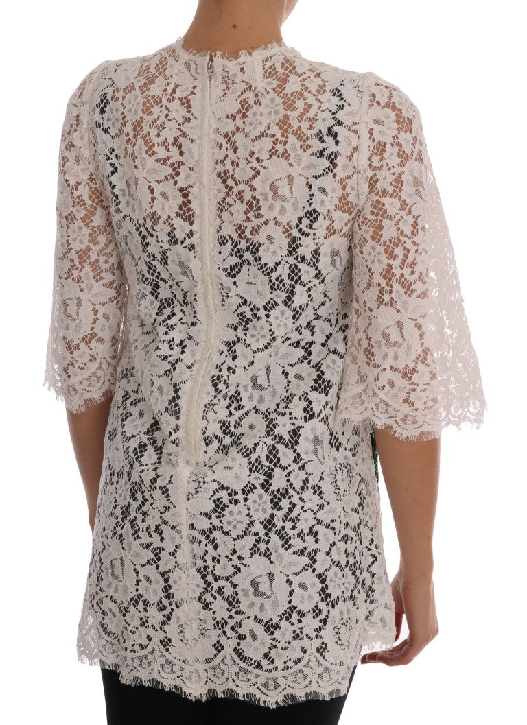 Elegant White Lace Embellished Mini Blouse - GlamHub Luxury and Icon Brand Clothing