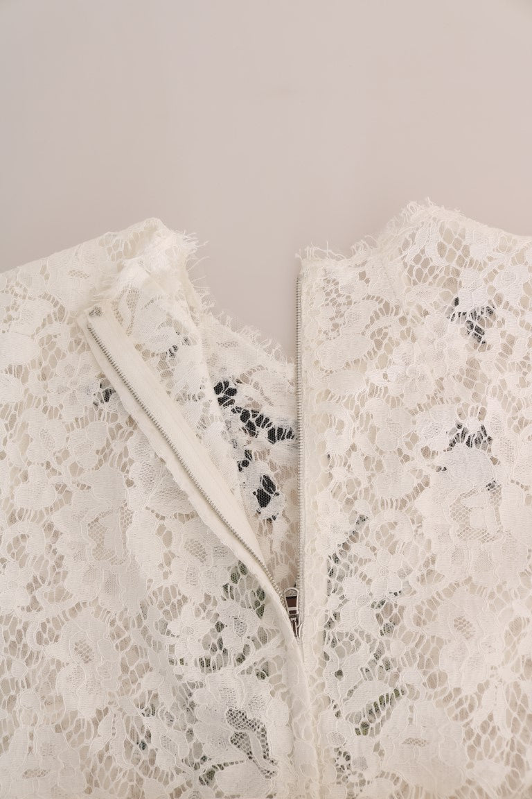 Elegant White Lace Embellished Mini Blouse - GlamHub Luxury and Icon Brand Clothing