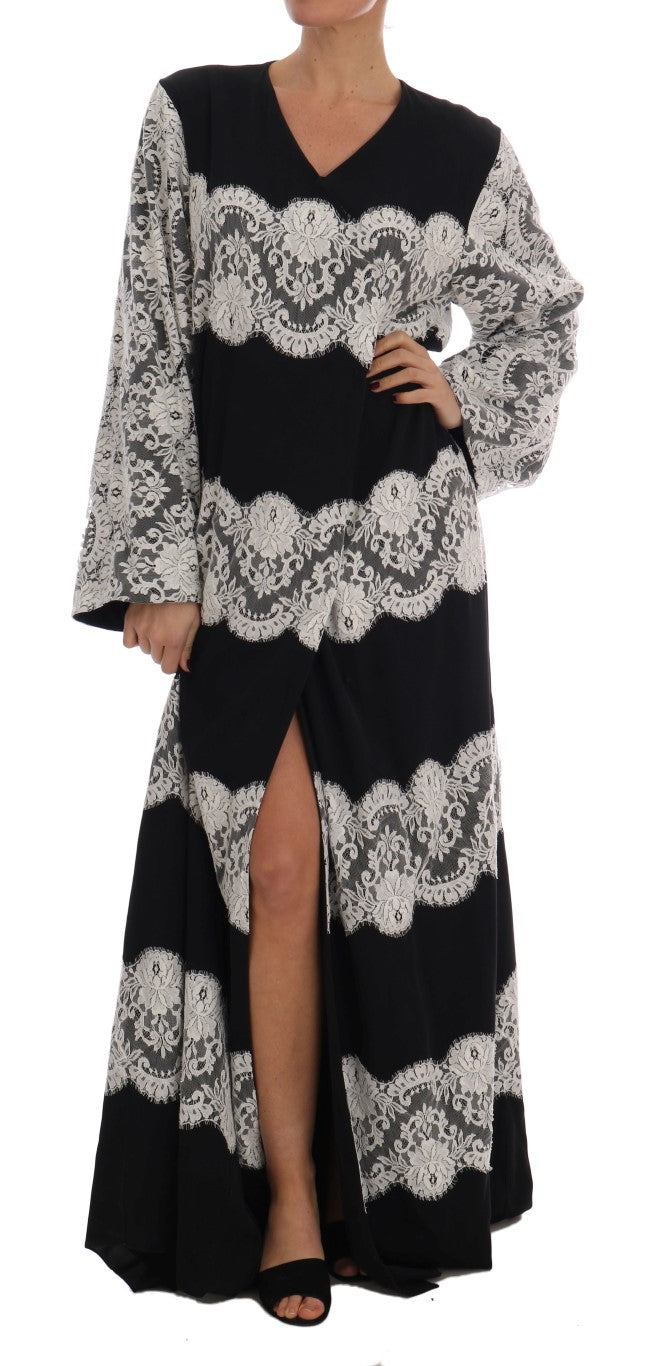 Elegant Silk Floral Lace Kaftan Maxi Dress - GlamHub Luxury and Icon Brand Clothing